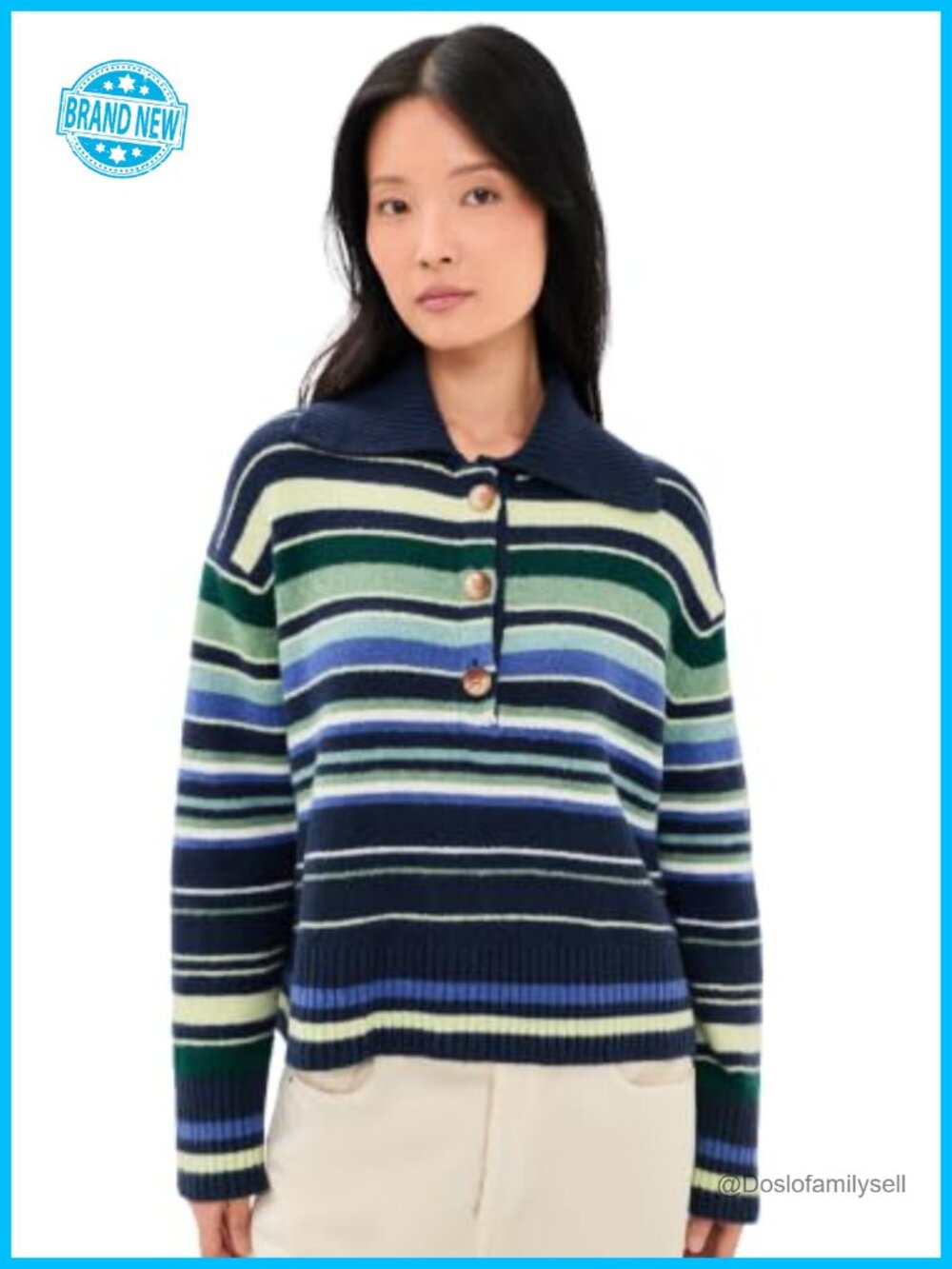 Striped Polo Pullover Sweater Cotton Blend Long Sleeve Collared Knit
